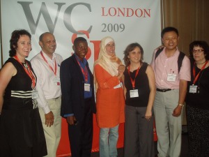 Nadia el-Awady (centre), with the new board of the World Federation of Science Journalists, will welcome science writers to Cairo in 2011